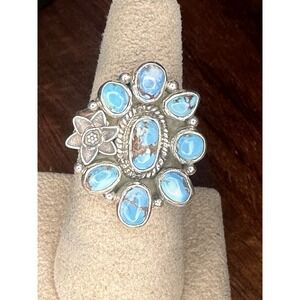 STERLING SILVER GOLDEN HILLS TURQUOISE Flower RING Size7